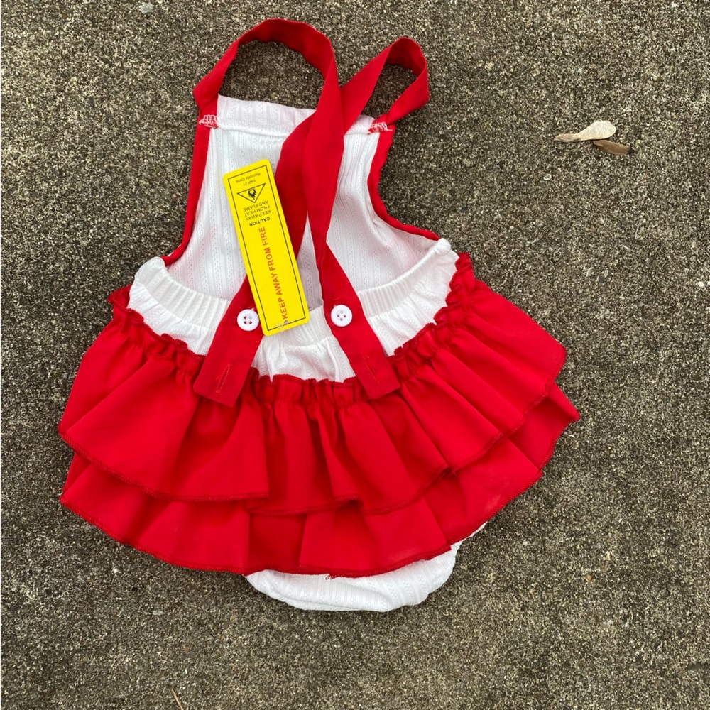 SHEIN Baby Girl Baseball Ruffle‎ Romper White Red Pointelle Size 1-3M NWT - Picture 3 of 4